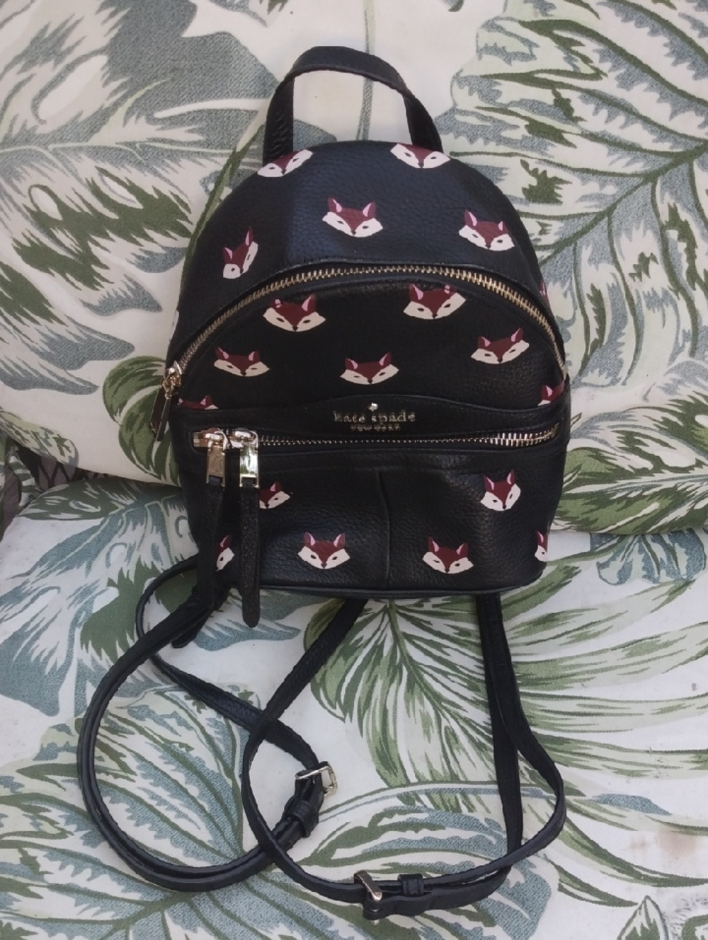kate spade Black Mini Backpack with Fox Print NWOT